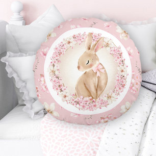 Cherry Blossom Niedlich Bunny Pink Kinderzimmer Rundes Kissen