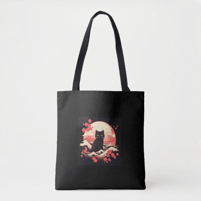 Cherry Blossom Night_ Schwarze Katze und Vollmond (Vorderseite)