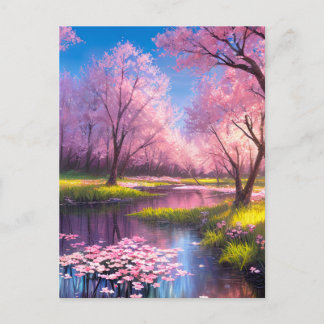Cherry Blossom Park mit Mandering Stream Postkarte