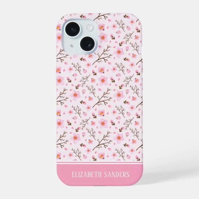Cherry Blossom Pattern in pink tones iPhone 15 Hülle (Rückseite)