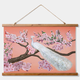 CHERRY BLOSSOM PEACOCK WANDTEPPICH MIT HOLZRAHMEN