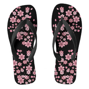 Cherry Blossom Petals Bäume Pink Black Flip Flops