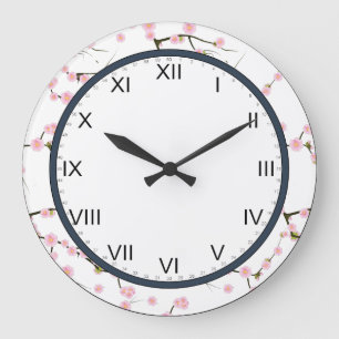cherry blossom  pink and white clock große wanduhr