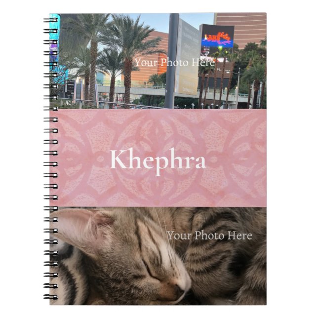 Cherry Blossom Pink Batik Name und Foto Collage Notizblock (Vorderseite)