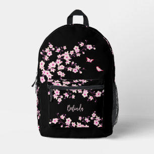 Cherry Blossom Pink Black Monogram Bedruckter Rucksack