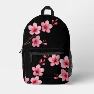 Cherry Blossom Pink Black Monogram Bedruckter Rucksack
