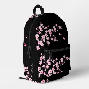 Cherry Blossom Pink Black Monogram Bedruckter Rucksack
