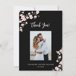 Cherry Blossom Pink Black Wedding Thank You Dankeskarte