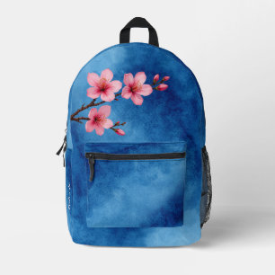 Cherry Blossom Pink Blue Monogram Bedruckter Rucksack