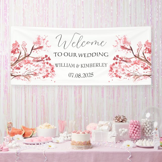Cherry Blossom Pink Blume Rustikale Hochzeit Banner (Party)
