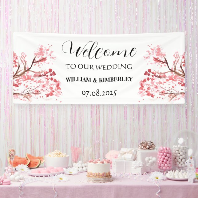 Cherry Blossom Pink Blume Rustikale Hochzeit Banner (Party)