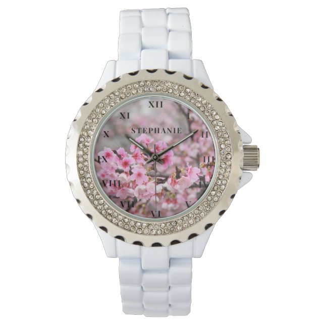 Cherry Blossom Pink Blume Sakura Springtime Armbanduhr (Vorderseite)