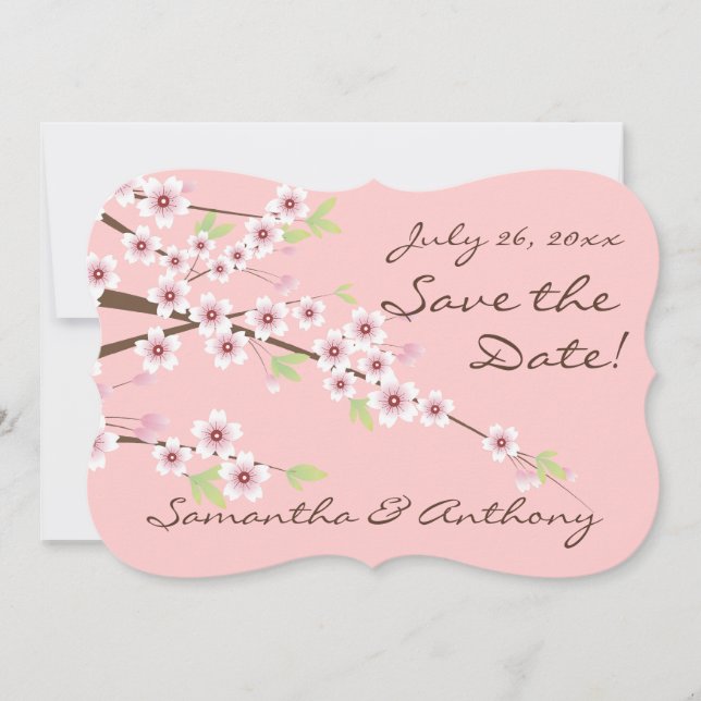 Cherry Blossom Pink/Brown Save the Date (Vorderseite)