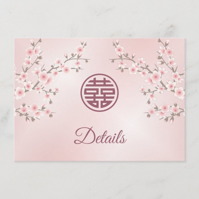 Cherry Blossom Pink Chinese Wedding Begleitkarte (Vorderseite)