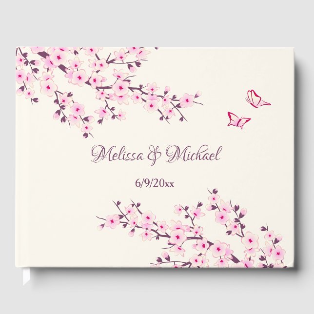Cherry Blossom Pink Cream Wedding Gästebuch (Vorderseite)