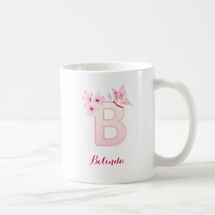 Cherry Blossom Pink Floral Initial Monogram Coff Kaffeetasse