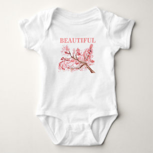 Cherry Blossom Pink Floral Sakura Name Baby Strampler
