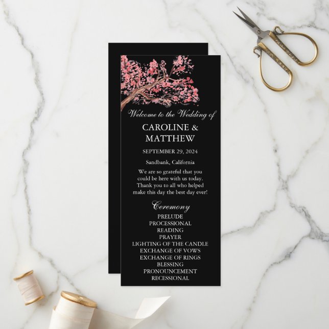 Cherry Blossom Pink Floral Wasserfarbe Hochzeit Programm (Vorderseite/Rückseite Beispiel)
