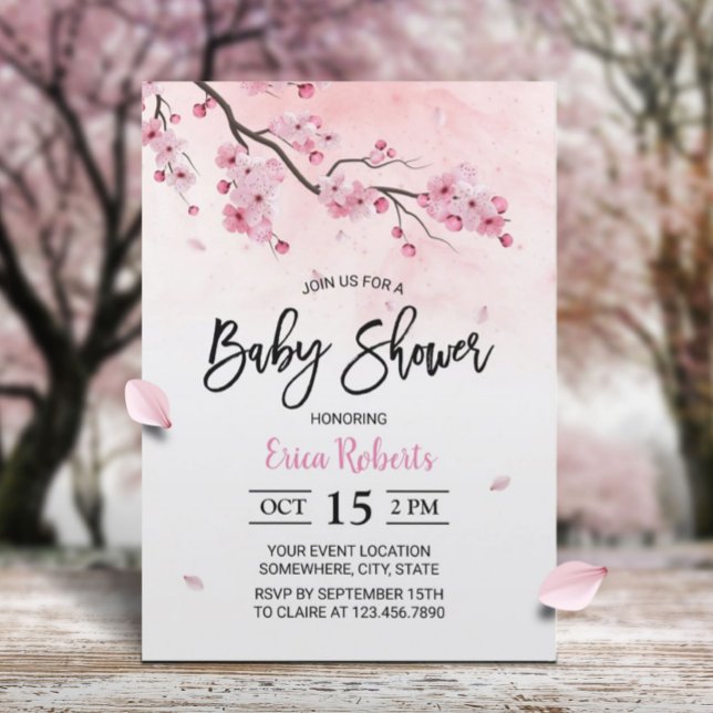 Cherry Blossom Pink Floral Watercolor Babydusche Einladung (Von Creator hochgeladen)