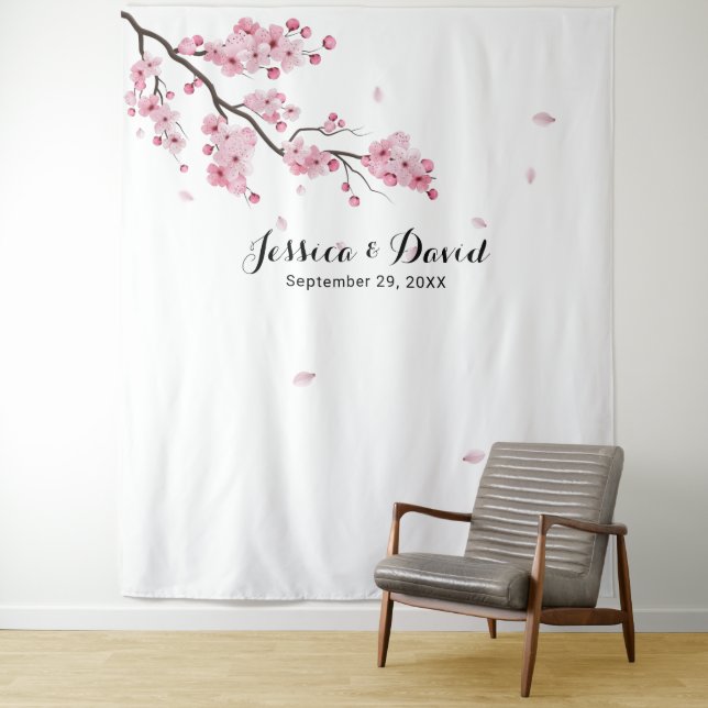 Cherry Blossom Pink Floral Wedding Backdrop Wandteppich (Beispiel)