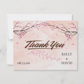 Cherry Blossom Pink Floral Wedding Danke Postc RSVP Karte
