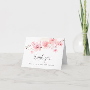 Cherry Blossom Pink Floral Wedding Foto Dankeskarte