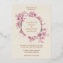 Cherry Blossom Pink Floral Wedding Rose Gold Folieneinladung