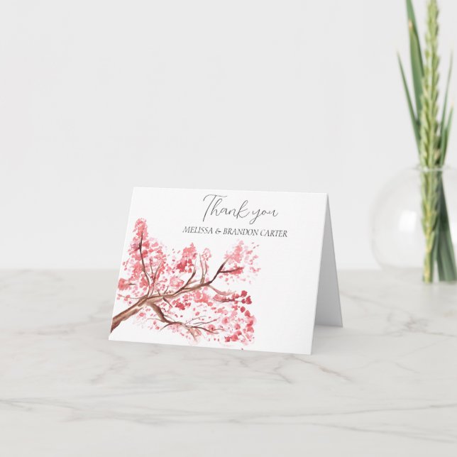 Cherry Blossom Pink Floral Wedding Vielen Dank Dankeskarte (Vorderseite)