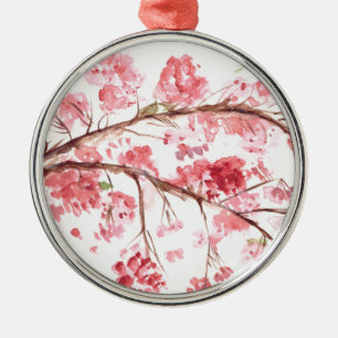 Cherry blossom pink flowers floral watercolor  ornament aus metall