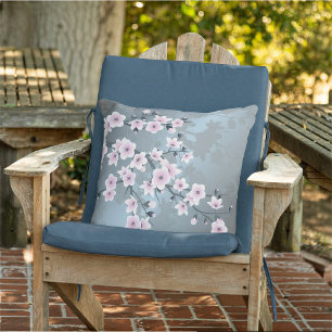 Cherry Blossom Pink Gray Blue Floral Kissen Für Draußen