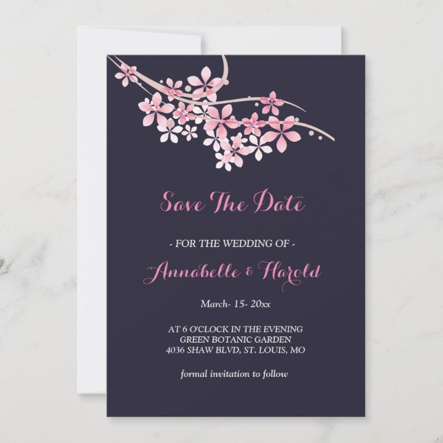 Cherry Blossom Pink Marine Blumenstrauß Save the D Save The Date (Vorderseite)