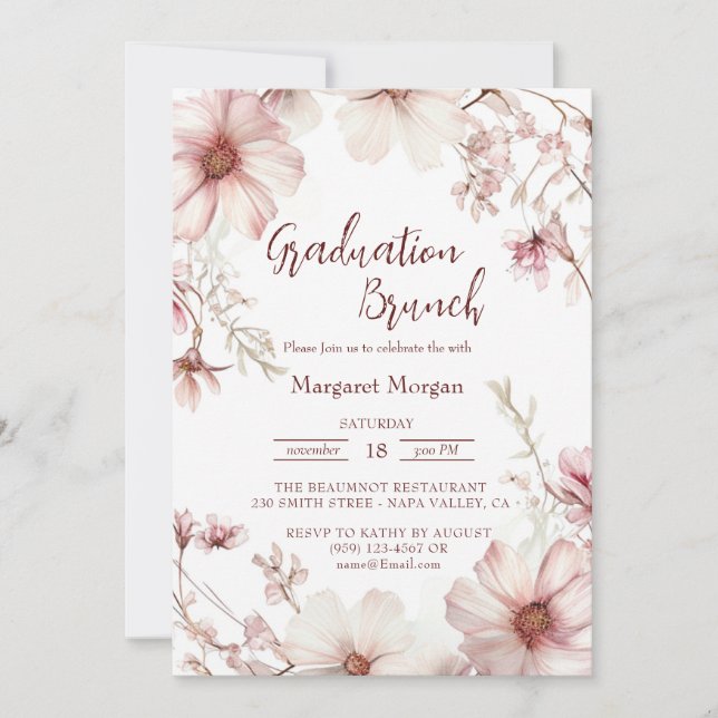 Cherry Blossom Pink und White Bridal Brunch Einladung (Vorderseite)