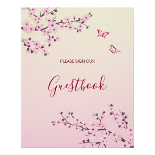 Cherry Blossom Pink Wedding Guestbook Poster