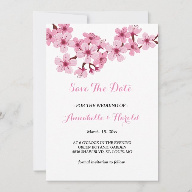 Cherry Blossom Pink Weiß Save the Date (Vorderseite)