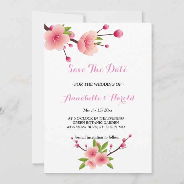 Cherry Blossom Pink Weiß Save the Date (Vorderseite)