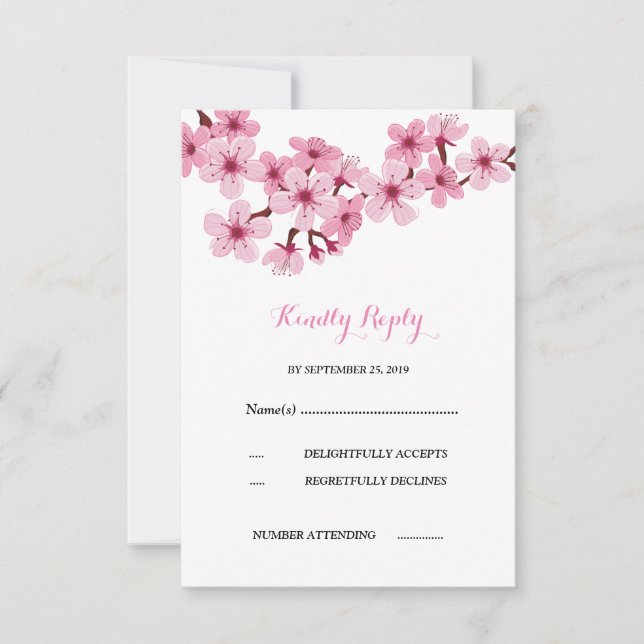 Cherry Blossom Pink Weiße Blumenhochzeit RSVP Karte (Vorderseite)