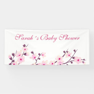 Cherry Blossom Pink White Baby Dusche Banner
