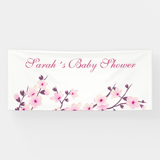 Cherry Blossom Pink White Baby Dusche Banner (Horizontal)