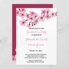 Cherry Blossom Pink White Bloral Graduation Party Einladung
