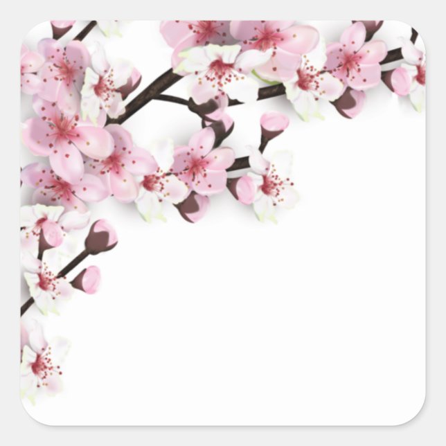 Cherry Blossom Pink White Gastgeschenk Hochzeit St Quadratischer Aufkleber (Vorderseite)