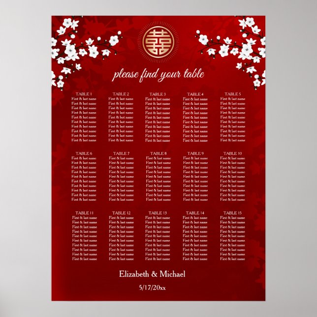 Cherry Blossom Pink White | Hochzeit Poster (Vorne)