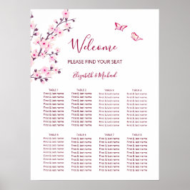 Cherry Blossom Pink White Wedding Chart Poster