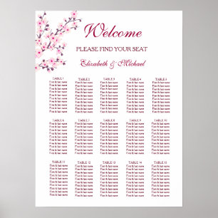 Cherry Blossom Pink White Wedding Chart Poster