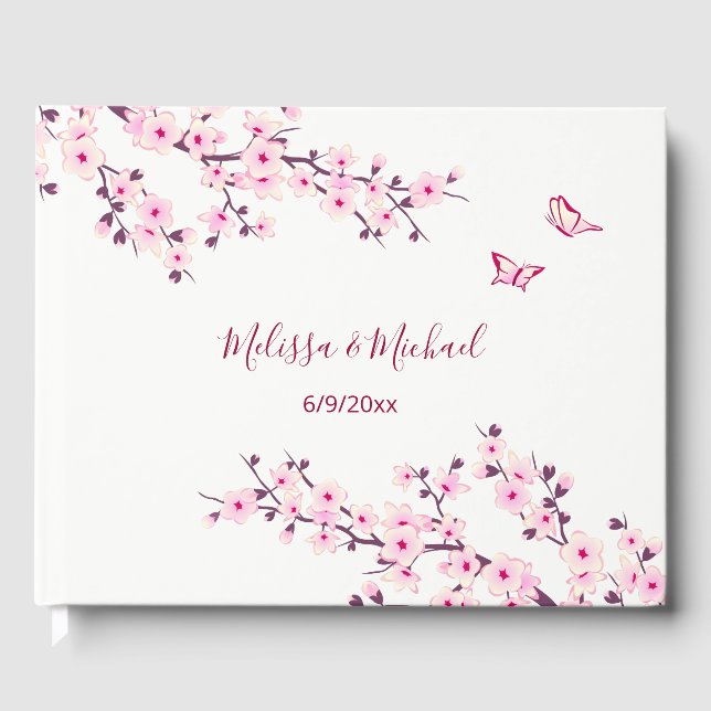 Cherry Blossom Pink White Wedding Gästebuch (Vorderseite)