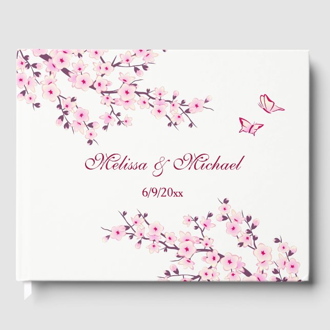 Cherry Blossom Pink White Wedding Gästebuch (Vorderseite)