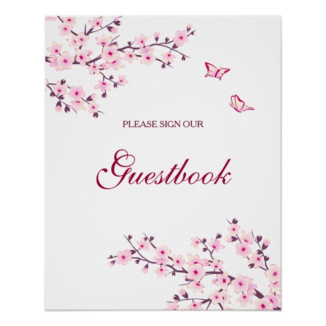 Cherry Blossom Pink White Wedding Guestbook Poster (Vorderseite)