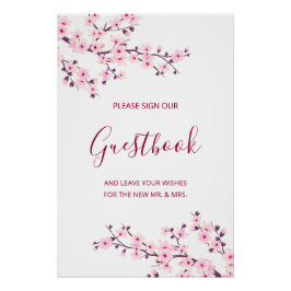 Cherry Blossom Pink White Wedding Guestbook  Poster