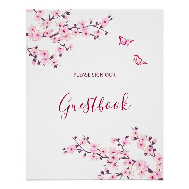 Cherry Blossom Pink White Wedding Guestbook   Poster (Vorderseite)
