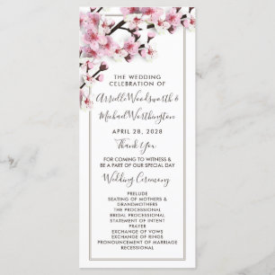 Cherry Blossom Pink White Wedding Programme