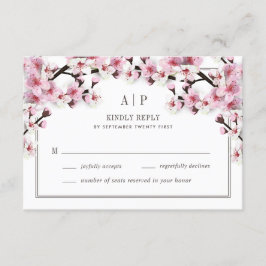 Cherry Blossom Pink White Wedding RSVP Cards Karte